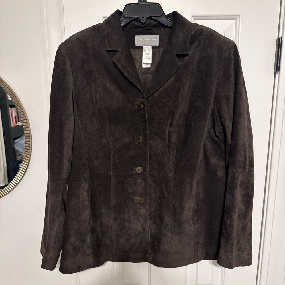 Liz Claiborne Brown Suede Button Up Jacket Sz XL